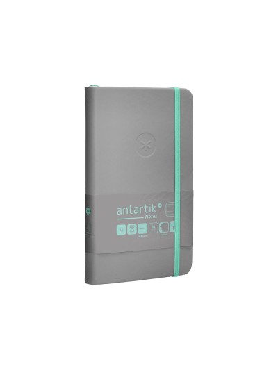 Cuaderno con gomilla antartik notes tapa dura a6 hojas rayas gris y turquesa 100 hojas 80 gr fsc