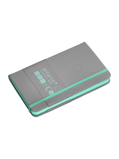 Cuaderno con gomilla antartik notes tapa dura a6 hojas rayas gris y turquesa 100 hojas 80 gr fsc
