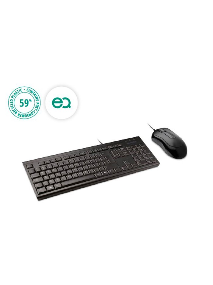 Set teclado y raton kensington km100 eq ecologico con cable color negro Set teclado y raton kensington km100 eq ecologico con cable color negro