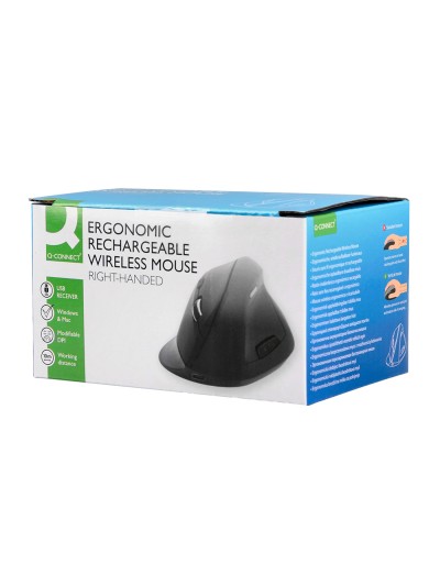 Raton q-connect optico inalambrico ergonomico vertical dpi 800/1200/1600 bateria recargable negro