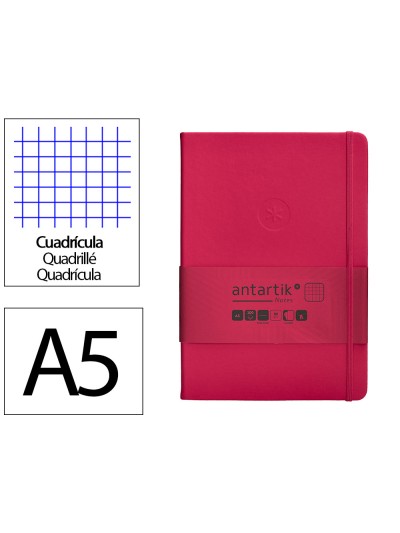 Cuaderno con gomilla antartik notes tapa dura a5 hojas cuadricula burdeos 100 hojas 80 gr fsc