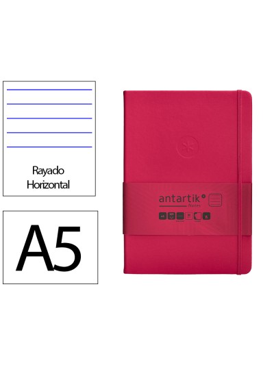 Cuaderno con gomilla antartik notes tapa dura a5 hojas rayas burdeos 100 hojas 80 gr fsc