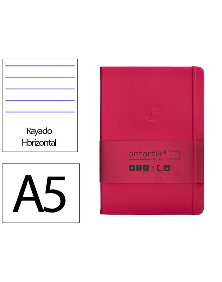 Cuaderno con gomilla antartik notes tapa dura a5 hojas rayas burdeos 100 hojas 80 gr fsc