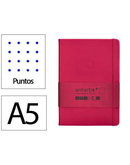Cuaderno con gomilla antartik notes tapa dura a5 hojas puntos burdeos 100 hojas 80 gr fsc