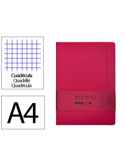 Cuaderno con gomilla antartik notes tapa dura a4 hojas cuadricula burdeos 100 hojas 80 gr fsc