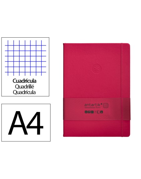 Cuaderno con gomilla antartik notes tapa dura a4 hojas cuadricula burdeos 100 hojas 80 gr fsc