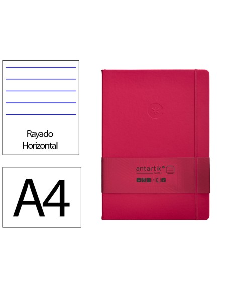 Cuaderno con gomilla antartik notes tapa dura a4 hojas rayas burdeos 100 hojas 80 gr fsc