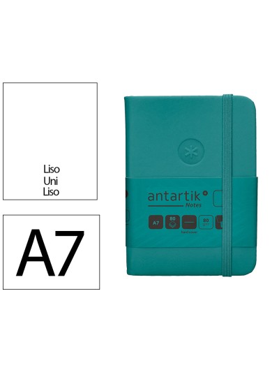 Cuaderno con gomilla antartik notes tapa dura a7 hojas lisas verde aguamarina 80 hojas 80 gr fsc