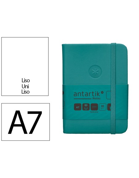 Cuaderno con gomilla antartik notes tapa dura a7 hojas lisas verde aguamarina 80 hojas 80 gr fsc