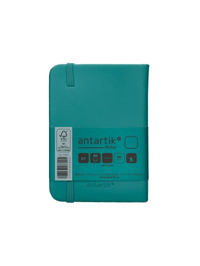 Cuaderno con gomilla antartik notes tapa dura a7 hojas lisas verde aguamarina 80 hojas 80 gr fsc