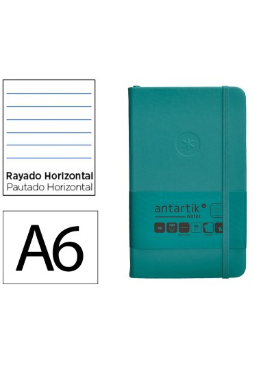 Cuaderno con gomilla antartik notes tapa dura a6 hojas rayas verde aguamarina 100 hojas 80 gr fsc