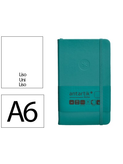 Cuaderno con gomilla antartik notes tapa dura a6 hojas lisas verde aguamarina 100 hojas 80 gr fsc
