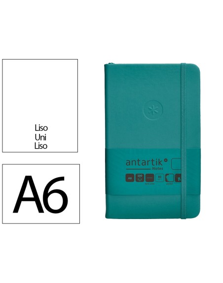 Cuaderno con gomilla antartik notes tapa dura a6 hojas lisas verde aguamarina 100 hojas 80 gr fsc