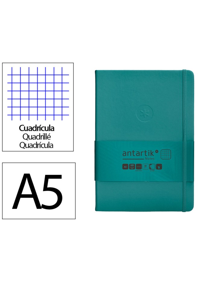 Cuaderno con gomilla antartik notes tapa dura a5 hojas cuadricula verde aguamarina 100 hojas 80 gr Cuaderno con gomilla antartik notes tapa dura a5 hojas cuadricula verde aguamarina 100 hojas 80 gr