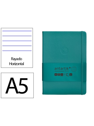 Cuaderno con gomilla antartik notes tapa dura a5 hojas rayas verde aguamarina 100 hojas 80 gr fsc