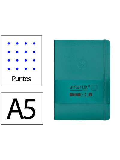 Cuaderno con gomilla antartik notes tapa dura a5 hojas puntos verde aguamarina 100 hojas 80 gr fsc