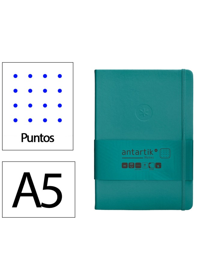Cuaderno con gomilla antartik notes tapa dura a5 hojas puntos verde aguamarina 100 hojas 80 gr fsc Cuaderno con gomilla antartik notes tapa dura a5 hojas puntos verde aguamarina 100 hojas 80 gr fsc