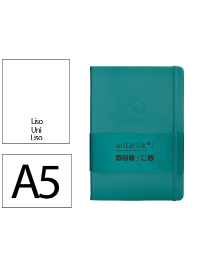 Cuaderno con gomilla antartik notes tapa dura a5 hojas lisas verde aguamarina 100 hojas 80 gr fsc