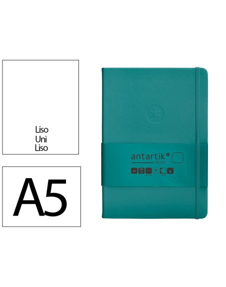 Cuaderno con gomilla antartik notes tapa dura a5 hojas lisas verde aguamarina 100 hojas 80 gr fsc