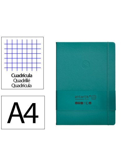 Cuaderno con gomilla antartik notes tapa dura a4 hojas cuadricula verde aguamarina 100 hojas 80 gr