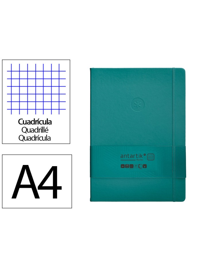 Cuaderno con gomilla antartik notes tapa dura a4 hojas cuadricula verde aguamarina 100 hojas 80 gr