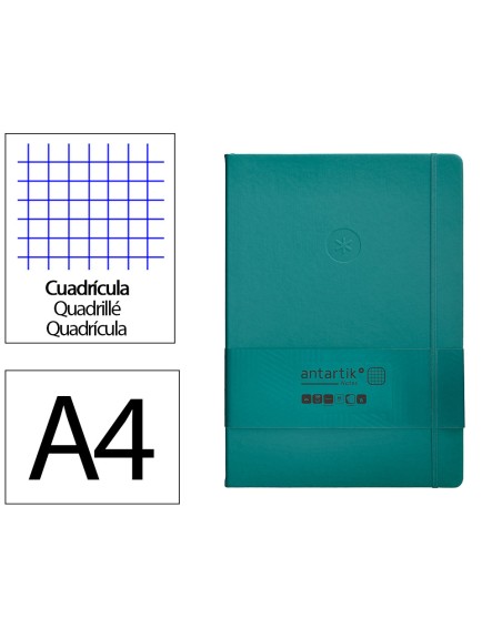 Cuaderno con gomilla antartik notes tapa dura a4 hojas cuadricula verde aguamarina 100 hojas 80 gr