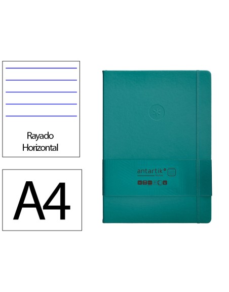 Cuaderno con gomilla antartik notes tapa dura a4 hojas rayas verde aguamarina 100 hojas 80 gr fsc