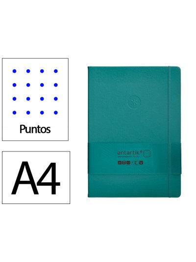 Cuaderno con gomilla antartik notes tapa dura a4 hojas puntos verde aguamarina 100 hojas 80 gr fsc