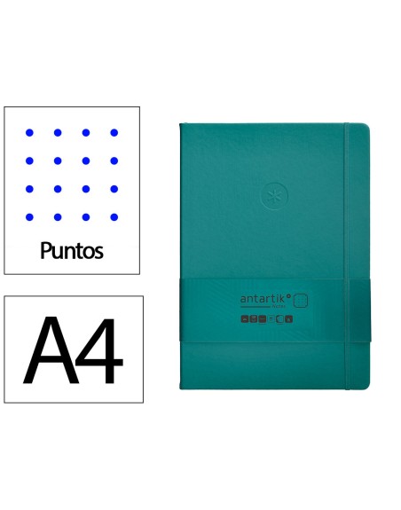 Cuaderno con gomilla antartik notes tapa dura a4 hojas puntos verde aguamarina 100 hojas 80 gr fsc