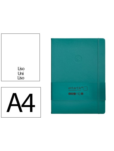 Cuaderno con gomilla antartik notes tapa dura a4 hojas lisas verde aguamarina 100 hojas 80 gr fsc