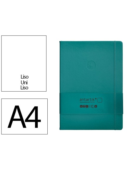 Cuaderno con gomilla antartik notes tapa dura a4 hojas lisas verde aguamarina 100 hojas 80 gr fsc