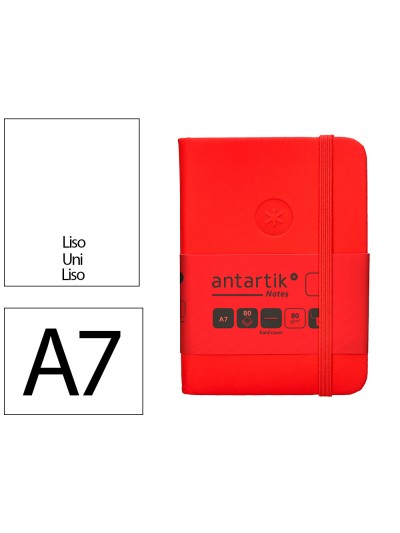 Cuaderno con gomilla antartik notes tapa dura a7 hojas lisas rojo 80 hojas 80 gr fsc