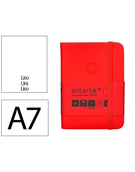 Cuaderno con gomilla antartik notes tapa dura a7 hojas lisas rojo 80 hojas 80 gr fsc