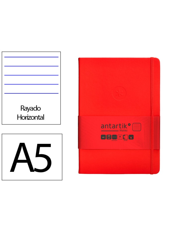 Cuaderno con gomilla antartik notes tapa dura a5 hojas rayas rojo 100 hojas 80 gr fsc Cuaderno con gomilla antartik notes tapa dura a5 hojas rayas rojo 100 hojas 80 gr fsc