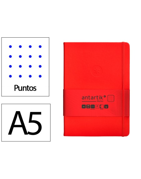 Cuaderno con gomilla antartik notes tapa dura a5 hojas puntos rojo 100 hojas 80 gr fsc