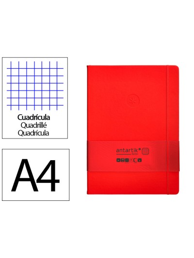 Cuaderno con gomilla antartik notes tapa dura a4 hojas cuadricula rojo 100 hojas 80 gr fsc