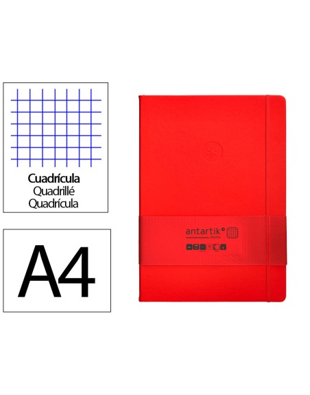Cuaderno con gomilla antartik notes tapa dura a4 hojas cuadricula rojo 100 hojas 80 gr fsc