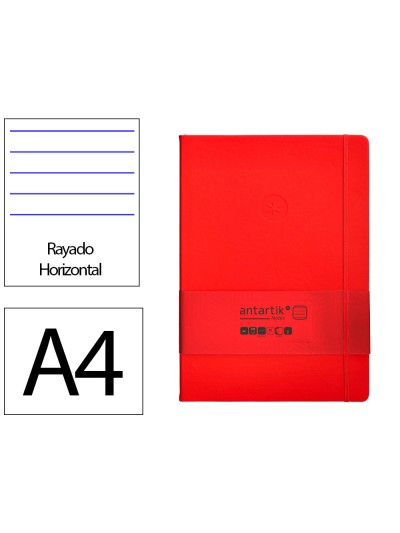 Cuaderno con gomilla antartik notes tapa dura a4 hojas rayas rojo 100 hojas 80 gr fsc