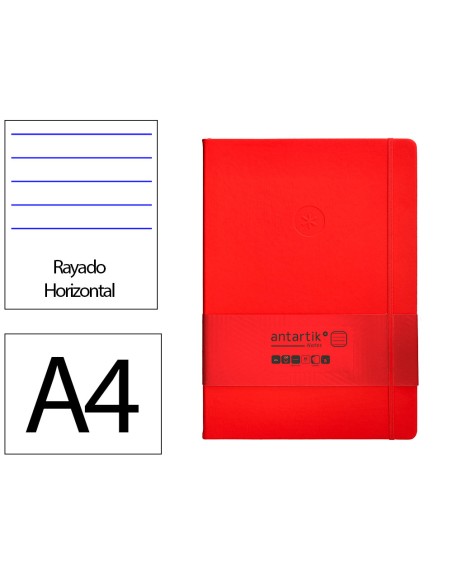 Cuaderno con gomilla antartik notes tapa dura a4 hojas rayas rojo 100 hojas 80 gr fsc