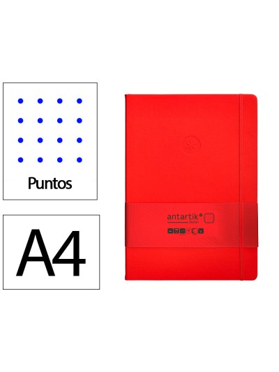Cuaderno con gomilla antartik notes tapa dura a4 hojas puntos rojo 100 hojas 80 gr fsc