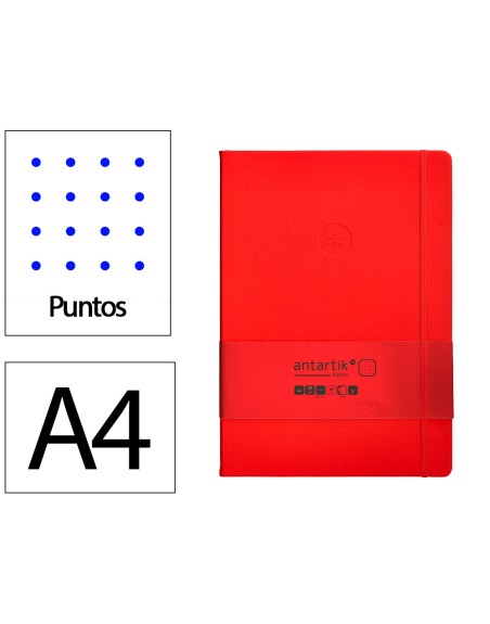 Cuaderno con gomilla antartik notes tapa dura a4 hojas puntos rojo 100 hojas 80 gr fsc