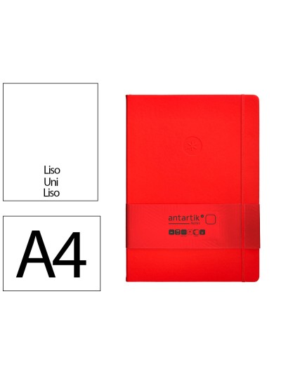 Cuaderno con gomilla antartik notes tapa dura a4 hojas lisas rojo 100 hojas 80 gr fsc