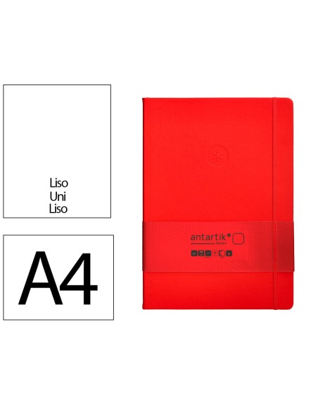 Cuaderno con gomilla antartik notes tapa dura a4 hojas lisas rojo 100 hojas 80 gr fsc