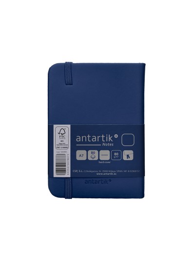 Cuaderno con gomilla antartik notes tapa dura a7 hojas lisas azul marino 80 hojas 80 gr fsc