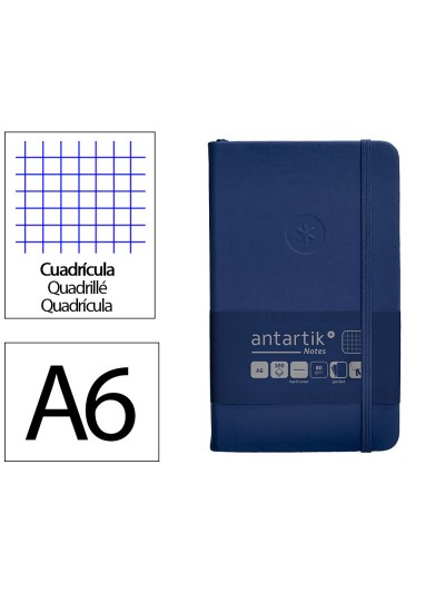 Cuaderno con gomilla antartik notes tapa dura a6 hojas cuadricula azul marino 100 hojas 80 gr fsc