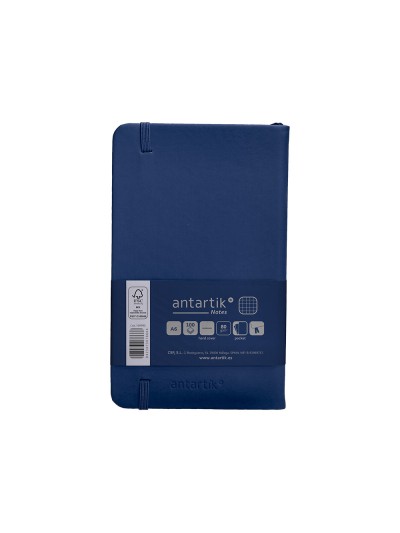 Cuaderno con gomilla antartik notes tapa dura a6 hojas cuadricula azul marino 100 hojas 80 gr fsc