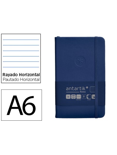 Cuaderno con gomilla antartik notes tapa dura a6 hojas rayas azul marino 100 hojas 80 gr fsc