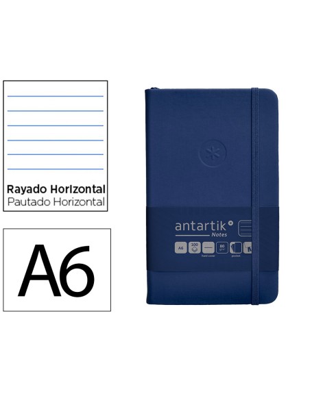 Cuaderno con gomilla antartik notes tapa dura a6 hojas rayas azul marino 100 hojas 80 gr fsc