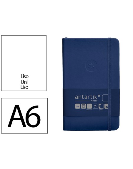 Cuaderno con gomilla antartik notes tapa dura a6 hojas lisas azul marino 100 hojas 80 gr fsc