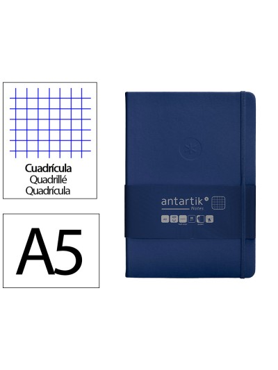 Cuaderno con gomilla antartik notes tapa dura a5 hojas cuadricula azul marino 100 hojas 80 gr fsc